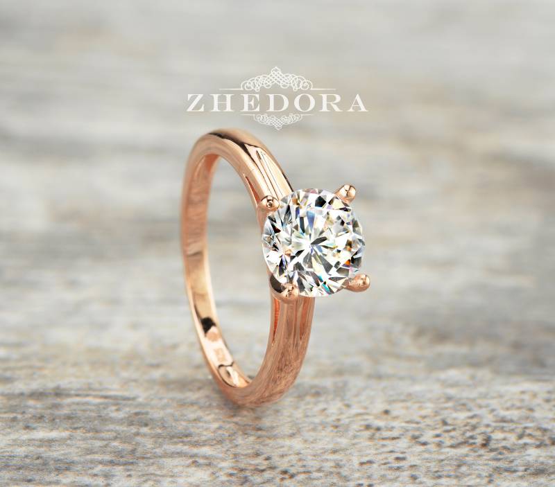 2.0 Ct Brilliant Rundschliff Solitär Rose Gold Überzogen Verlobungsring .925 Sterling Silber Simulierte Steine Ehering Brautring von ZhedoraArgento