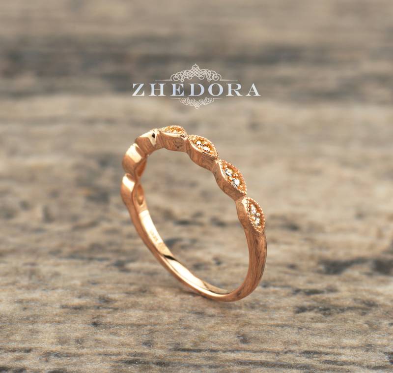 Art-Deco - Ehering Rose Gold Vergoldet Verlobungsring 0.10 Ct Rundschliff Simulierte Diamanten .925 Sterling Silber Braut Band Rhodiniert von ZhedoraArgento