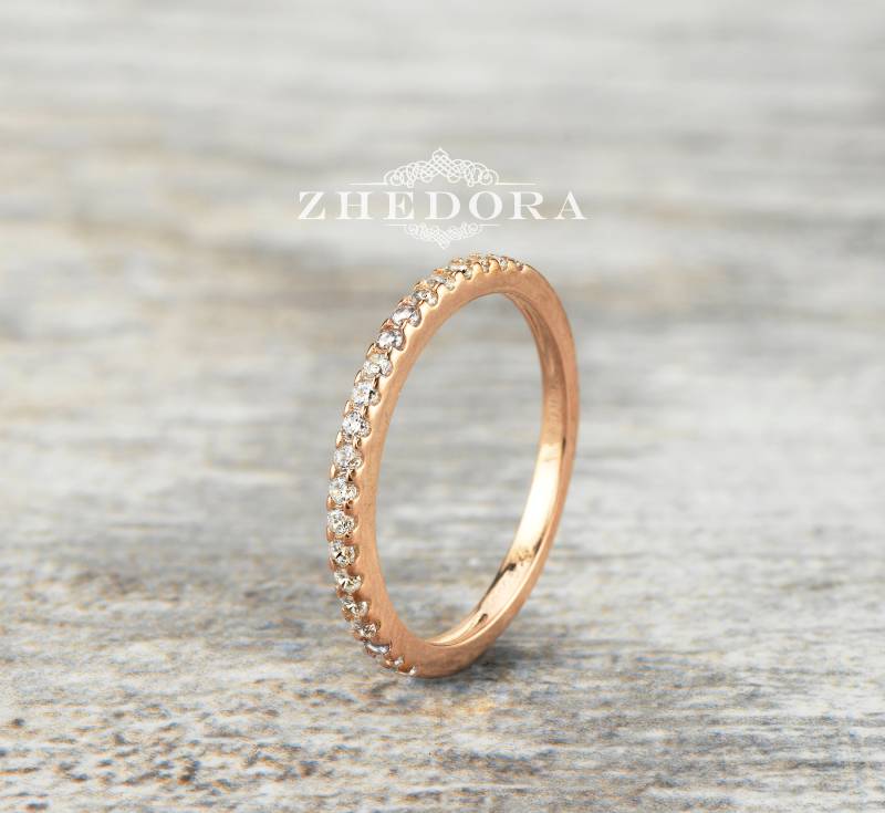 Halbe Ewigkeit Ehering Rose Gold Vergoldet 0.15 Ct Rundschliff Simulierte Diamanten .925 Sterling Silber Rhodiniert Braut Band von ZhedoraArgento