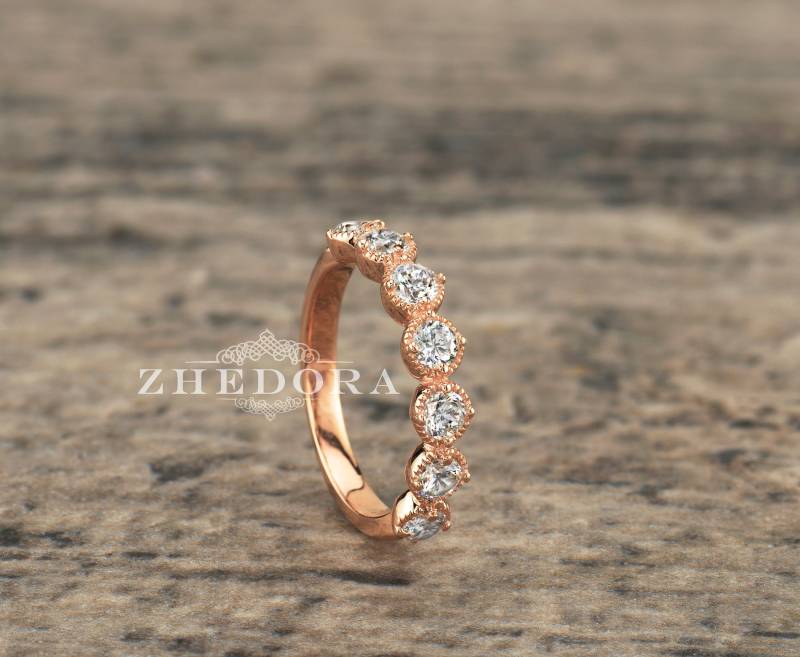 Milgrain Lünette Band Rose Gold Überzogener Stapelbarer Ehering Ausgebogter Sterling Silber Braut Stapeln von ZhedoraArgento