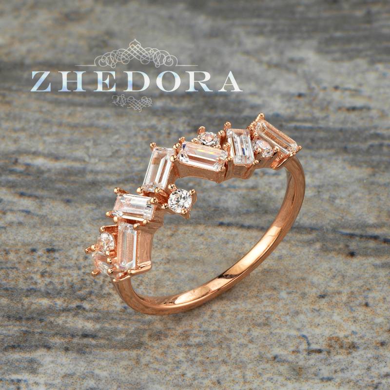 Sterling Silber Baguette Ehering, Stapelbar Band, Rose Gold Rosevergoldet Einzigartige Ehering Zhedora von ZhedoraArgento