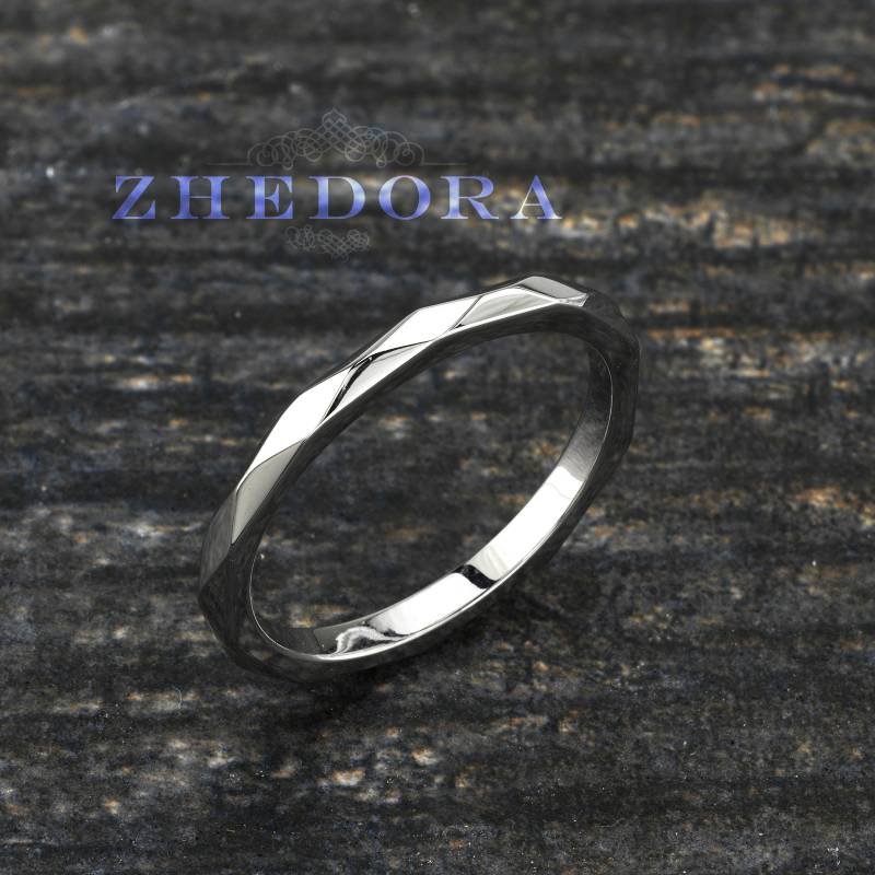 Sterling Silber Facettierte Ehering, Rhodiniert Stapelbar 2mm Stapeln Ehering Zhedora von ZhedoraArgento