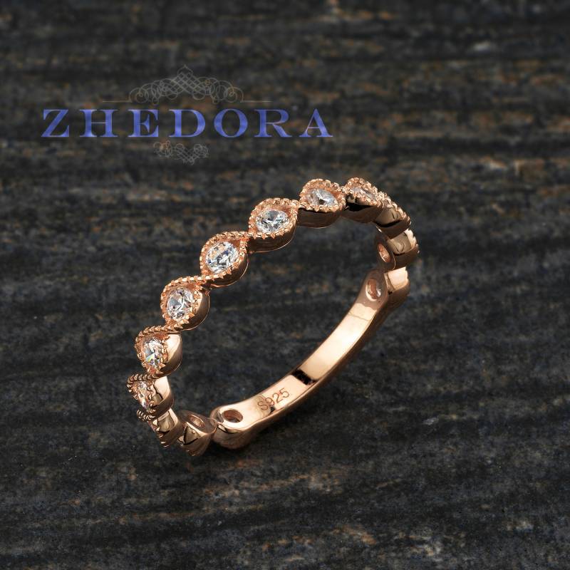 Sterling Silber Milgrain Ehering, Stapelbare Band, Rose Vergoldet Scalloped Art Deco Ehering Von Zhedora von ZhedoraArgento