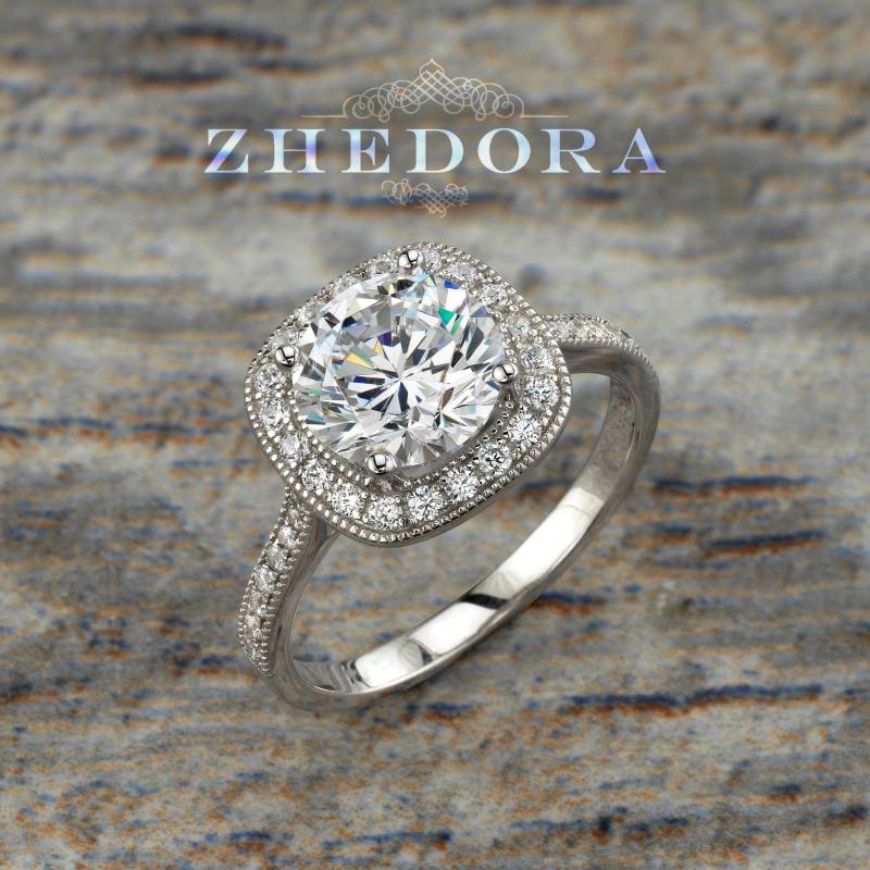 sterling Silber Halo Verlobungsring, Kanal Set Ring, Runde Ehering, Jubiläumsring von ZhedoraArgento