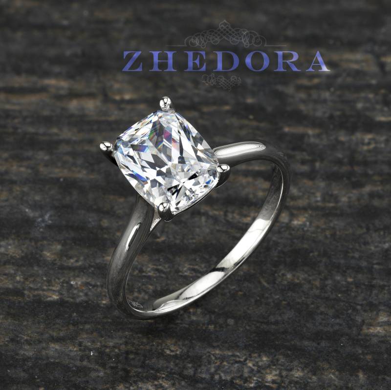 sterling Silber Längliche Kissenschliff Verlobungsring, Kissen Silberring, Solitär sterling Silber Längliche Kissenschliff Verlobungsring, Kissen Silberring, Solitär von ZhedoraArgento