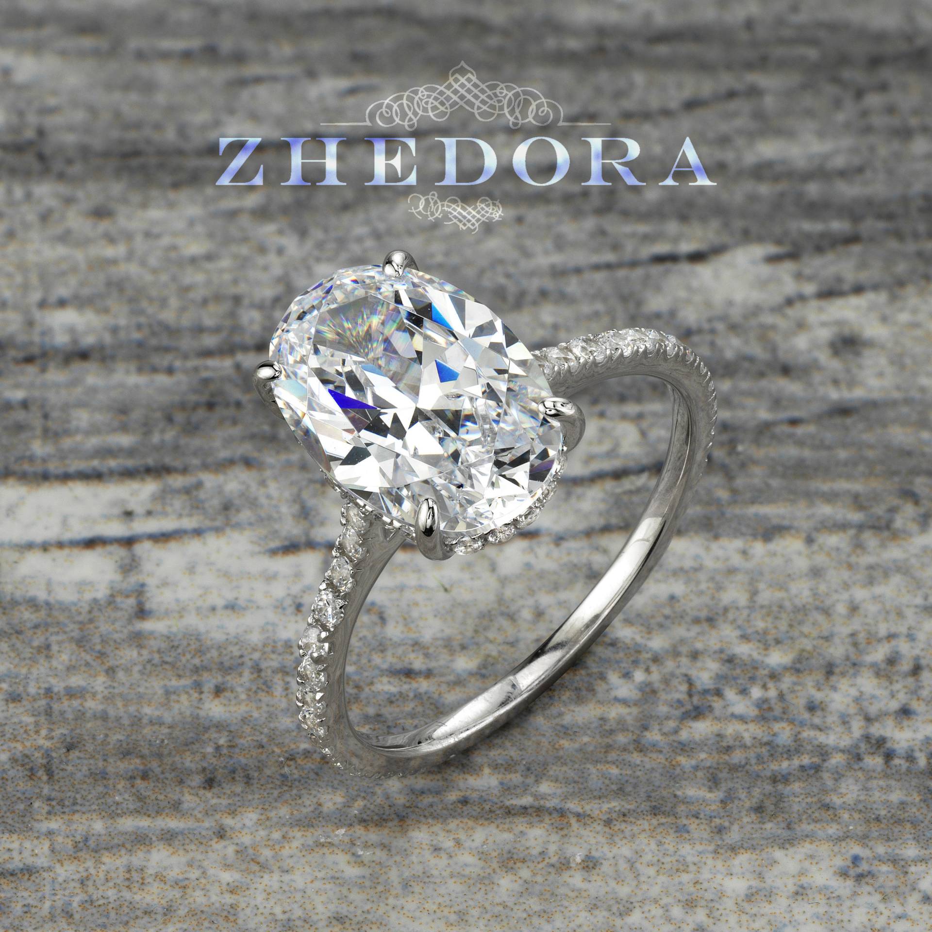 sterling Silber Oval Verlobungsring, Ovaler Ring Mit Akzenten, 3 Ct Versteckter Halo-Ring Von Zhedora von ZhedoraArgento