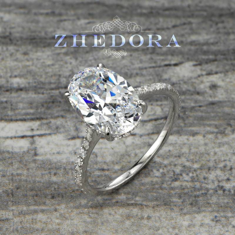 sterling Silber Oval Verlobungsring, Ovaler Ring Mit Akzenten, 3 Ct Versteckter Halo-Ring Von Zhedora von ZhedoraArgento