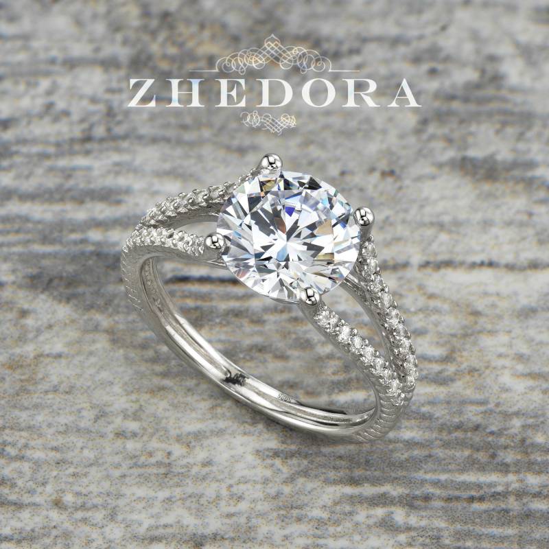 sterling Silber Rundschliff Verlobungsring, Split Schaft Verlobungsring 2 Ct Rund Geschnitten Ring Von Zhedora von ZhedoraArgento