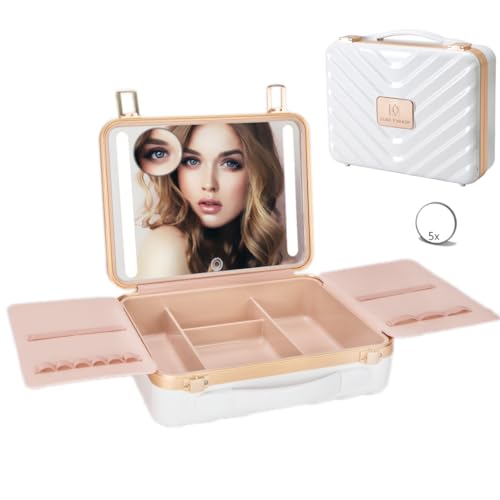 ZhenGuiRu Reise-Make-up-Tasche mit beleuchtetem Spiegel, Make-up-Tasche, 3 Farbeinstellungen, Kosmetiktasche, Organizer, verstellbare Helligkeit, tragbare Make-up-Aufbewahrungsbox für Make-up-Pinsel, von ZhenGuiRu