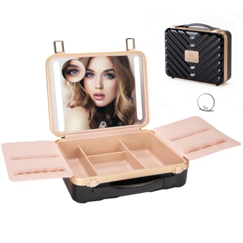 ZhenGuiRu Reise-Make-up-Tasche mit beleuchtetem Spiegel, Make-up-Tasche, 3 Farbeinstellungen, Kosmetiktasche, Organizer, verstellbare Helligkeit, tragbare Make-up-Aufbewahrungsbox für Make-up-Pinsel, von ZhenGuiRu