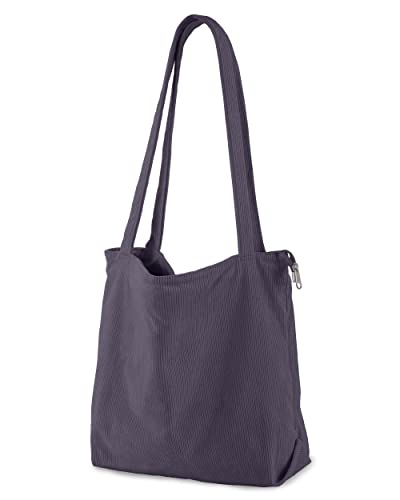 ZhengYue Cord Tasche Damen Umhängetasche Handtasche mit Reißverschluss,Groß Tasche Tote Bag Shopper Schultertaschen für Arbeit Büro Reisen Einkaufen Schule und Alltag DunkelGrau von ZhengYue