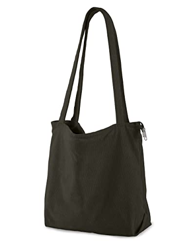 ZhengYue Cord Tasche Damen Umhängetasche Handtasche mit Reißverschluss,Groß Tasche Tote Bag Shopper Schultertaschen für Arbeit Büro Reisen Einkaufen Schule und Alltag DunkelGrün von ZhengYue