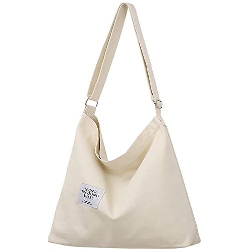 ZhengYue Damen Canvas Handtasche Schultertasche Casual Multifunktionale Umhängetaschen Groß für Schule Shopper Lässige täglich Beige von ZhengYue