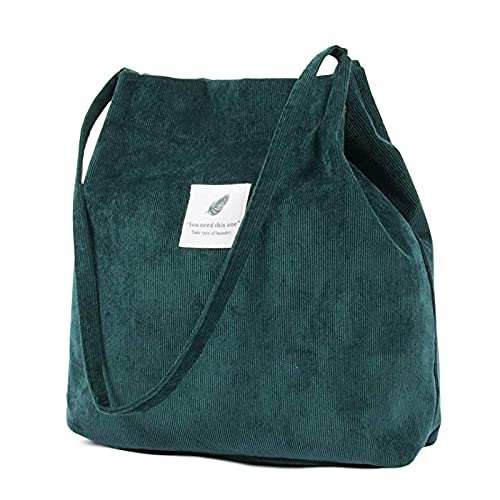 ZhengYue Cord Umhängetasche Damen, Schultertasche Groß Cord Tasche Lässige Tote Handtasche Fashion Stofftasche für Alltag, Büro, Schulausflug und Einkauf Grün von ZhengYue