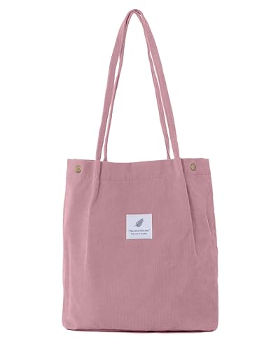 ZhengYue Handtasche Damen Groß Cord Tasche Damen Handtasche Shopper Damen für Uni Arbeit Mädchen Schule Pink von ZhengYue