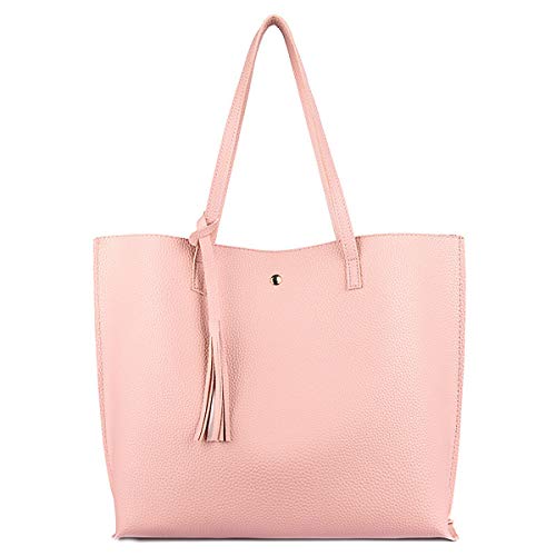 ZhengYue Handtasche Damen Tasche Schultertasche Große PU-Leder Tasche Handtaschen Shopper Shopping Bag Umhängetasche Tasche für Alltag Büro Schule Ausflug Einkauf Rosa von ZhengYue