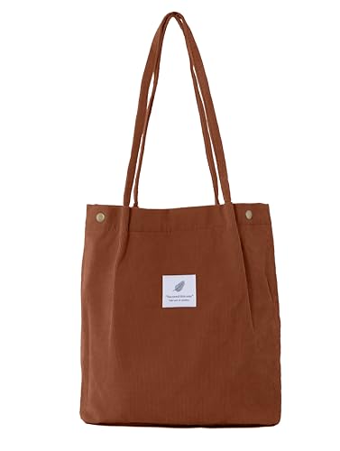 ZhengYue Handtasche Umhängetasche Damen Groß Cord Tasche Damen Handtasche Shopper Damen für Uni Arbeit Mädchen Schule Braun von ZhengYue