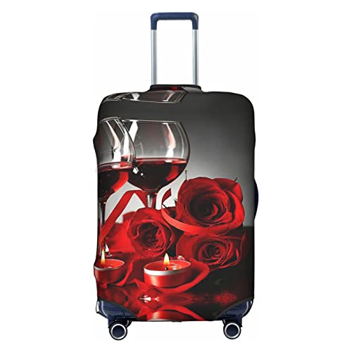 Skull Rock Roll Skelett Knochen Reisegepäckabdeckung, Koffer-Schutztasche, passend für 45,7 - 81,3 cm Gepäck, Rotwein-Rose und Kerze, M von Zhengjia