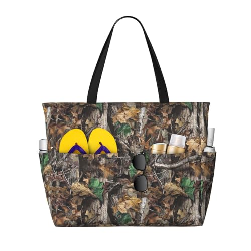 Zhengjia Cold Tree Camouflage Große Kapazität Strand Reisetasche Wasserdichte Strandtasche mit Reißverschluss und Tasche, Tragetaschen für Reisen, Einkaufen, Pool, Cold Tree Camouflage, Einheitsgröße von Zhengjia