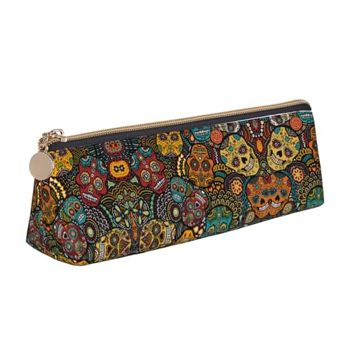 Zhengjia Federmäppchen aus Leder mit Totenkopf-Motiv, für Mädchen und Jungen, großes Fassungsvermögen, Federmäppchen mit Fächern, großer Organizer für Damen, Herren, Sugar Skull Print, Einheitsgröße, von Zhengjia