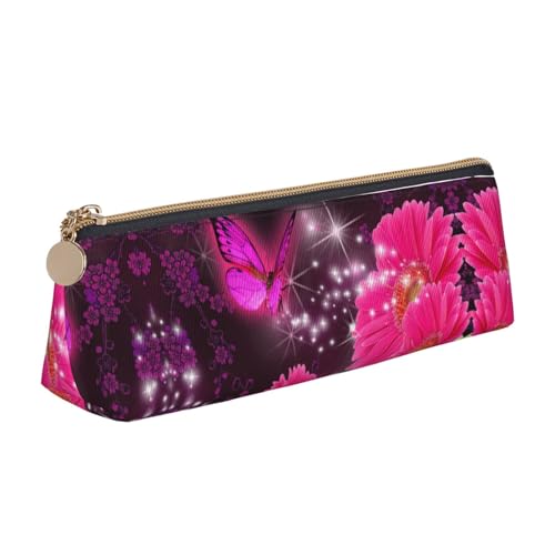 Zhengjia Federmäppchen aus Leder mit bunten Quallen, für Mädchen und Jungen, großes Fassungsvermögen, Stifte-Tasche mit Fächern, großer Organizer für Damen und Herren, Pink Flower Purple Butterfly, von Zhengjia