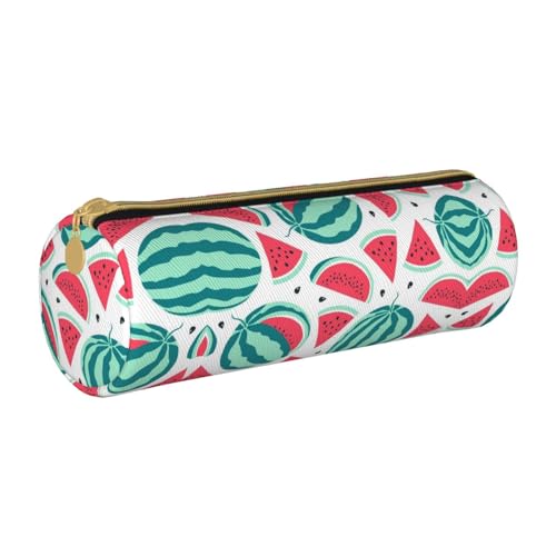 Zhengjia Fruits Wassermelone Rundes Leder-Federmäppchen – Große Kapazität Federmäppchen für Schule & Büro, weiß, Einheitsgröße, Schulranzen von Zhengjia