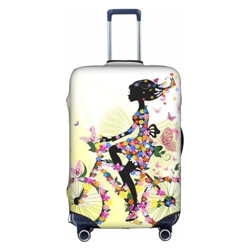Zhengjia Garden Peony Reisegepäckhülle, Koffer-Schutztasche, passend für 45,7 - 81,3 cm Gepäck, Mädchen Fahrrad Schmetterling, L von Zhengjia