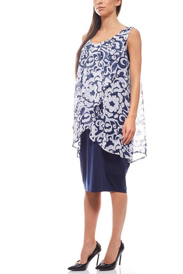 Zhenzi Jerseykleid ZHENZI Jerseykleid Knielang Layer-Look Sommerkleid Blumenkleid Blau von Zhenzi