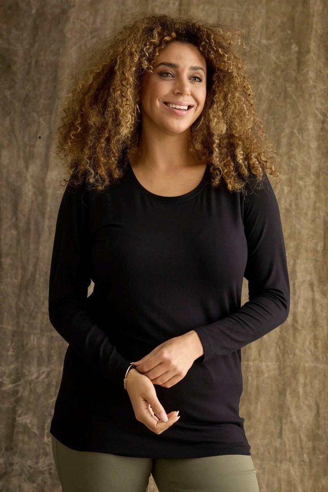 Zhenzi Langarmshirt Shirt Bambou schwarz Unifarben von Zhenzi