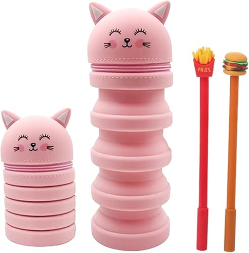 ZhiShangSmart Federmäppchen aus Weichem Silikon, Federmäppchen 2 in 1 Schlampermäppchen Teleskopisch Mäppchen Cartoon Bleistifthalter für Mädchen und Jungen, Schule Geschenke für Kinder (Rosa) von ZhiShangSmart