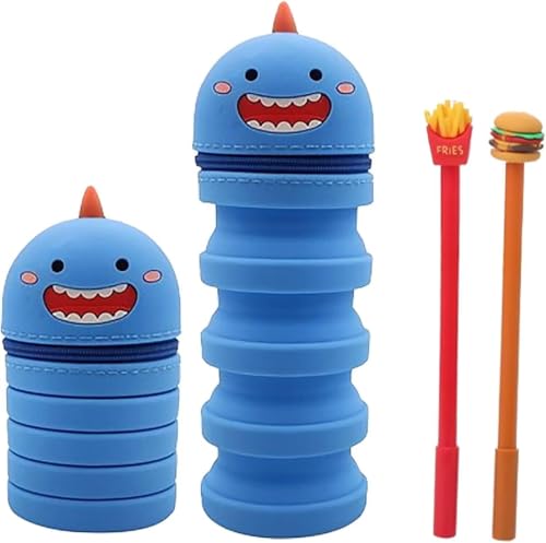ZhiShangSmart Federmäppchen aus Weichem Silikon, Federmäppchen 2 in 1 Schlampermäppchen Teleskopisch Mäppchen Cartoon Bleistifthalter für Mädchen und Jungen, Schule Geschenke für Kinder (blau) von ZhiShangSmart