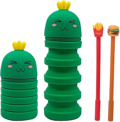 ZhiShangSmart Federmäppchen aus Weichem Silikon, Federmäppchen 2 in 1 Schlampermäppchen Teleskopisch Mäppchen Cartoon Bleistifthalter für Mädchen und Jungen, Schule Geschenke für Kinder (grün) von ZhiShangSmart