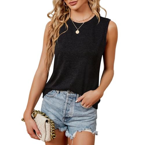 Zhiaek Damen Tank Top Ärmellose Sommer Rundhals Basic Oberteile Slim Fit Weste Shirt Casual Lose T Shirt von Zhiaek