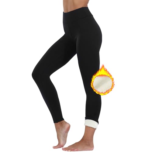 Zhiaek Leggings Gefüttert Damen Winter Thermoleggins Damen Lang mit Fleece Verdickte Plüsch Jogginghose Warme Schlanke Hosen Frauen Blickdicht Samt Strumpfhose Hohe Taille Thermal Pants von Zhiaek