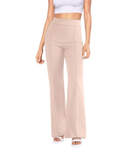 Zhiaek Schlaghose Damen Locker Hohe Taille Bootcut Stretch Hose Elegant Flared Leggings Damen Dehnbar Freizeit Jazzpants Beige XL von Zhiaek