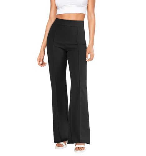 Zhiaek Schlaghose Damen Locker Hohe Taille Bootcut Stretch Hose Elegant Flared Leggings Damen Dehnbar Freizeit Jazzpants Schwarz XXL von Zhiaek