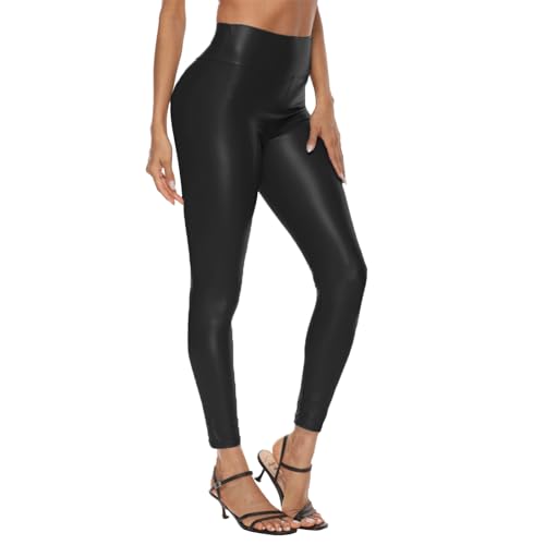 Zhiaek Sexy PU Leder Leggings Damen High Waist Matt Kunstlederhose Damen Schwarz Stretch Lederhose Strumpfhosen Leggins Stretchhose von Zhiaek