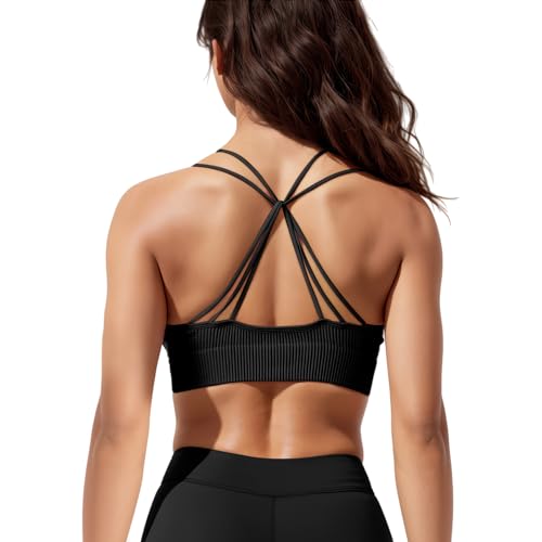 Zhiaek Sport BH Damen Gepolstert Crossback Bustier Damen Nahtlose Ohne Bügel Sport Bra Rückenfrei Spaghettiträger Push up BH Abnehmbarer Brustpolster Yoga Tops für Fitness Lauf Joggen S-L von Zhiaek