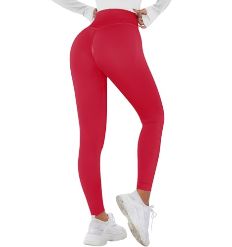 Zhiaek Sport Leggings Damen Booty Scrunch Push Up Blickdicht Sportleggins Lang Nahtlose Gym Leggings High Waist Seamless Yoga Hosen Sporthose Rot M von Zhiaek
