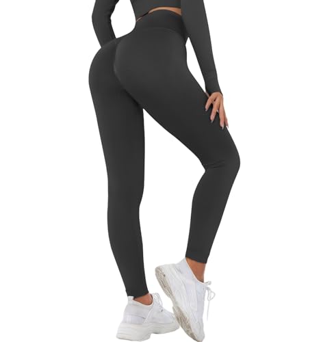 Zhiaek Sport Leggings Damen Booty Scrunch Push Up Blickdicht Sportleggins Lang Nahtlose Gym Leggings High Waist Seamless Yoga Hosen Sporthose Schwarz M von Zhiaek