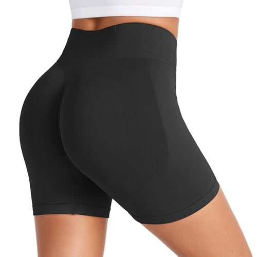 Zhiaek Sport Shorts Damen Gym Shorts Booty Scrunch High Wasit Sporthose Kurz Leggings Push Up Nahtlos Radlerhose Laufen Kurze Hosen für Biker Yoga Fitness Workout Schwarz S von Zhiaek