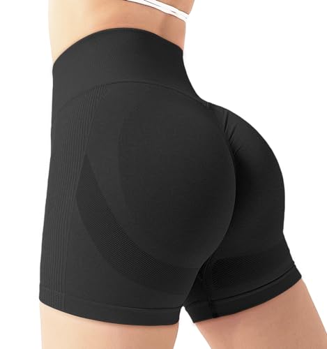 Zhiaek Sport Shorts Damen Gym Shorts Booty Scrunch High Wasit Sporthose Kurz Leggings Push Up Nahtlos Radlerhose Laufen Kurze Hosen für Biker Yoga Fitness Workout Schwarz XL von Zhiaek