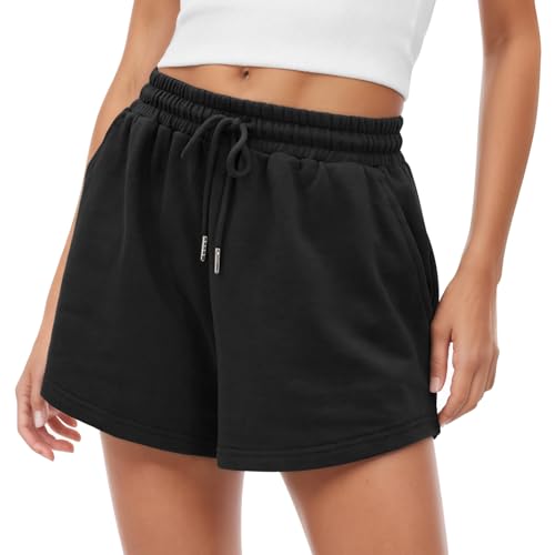 Zhiaek Sporthose Damen Kurz Locker Sport Shorts Damen Sommer Jogginghose mit Taschen Elastischer Bund und Atmungsaktive Kurze Hose zum Fitness Running Gym Yoga Freizeit Schwarz S von Zhiaek