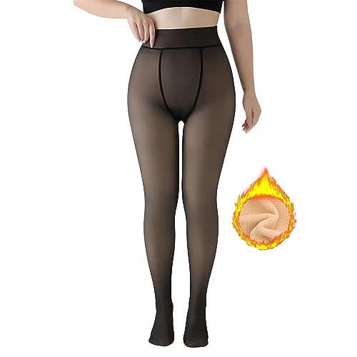 Zhiaek Strumpfhosen Damen Winter Thermo Strumpfhose Gefütterte Thermostrumpfhosen für Damen Warme Fleece Leggings Durchscheinend Dicke Pantyhose Fake Transparente Plüschstrümpfe von Zhiaek