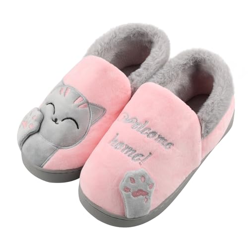 Zhiaek Unisex Hausschuhe Damen Winter Warm Katze Pantoffeln Plüsch Kuschelige Hausschuhe mit Harte Sohle Hauspantoffeln Herren Gästehausschuhe von Zhiaek