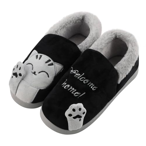 Zhiaek Unisex Hausschuhe Damen Winter Warm Katze Pantoffeln Plüsch Kuschelige Hausschuhe mit Harte Sohle Hauspantoffeln Herren Gästehausschuhe von Zhiaek