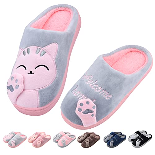 Zhiaek Unisex Hausschuhe Damen Winter Warm Katze Pantoffeln Plüsch Kuschelige Hausschuhe mit Harte Sohle Hauspantoffeln Herren Gästehausschuhe von Zhiaek