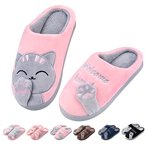 Zhiaek Unisex Hausschuhe Damen Winter Warm Katze Pantoffeln Plüsch Kuschelige Hausschuhe mit Harte Sohle Hauspantoffeln Herren Gästehausschuhe von Zhiaek