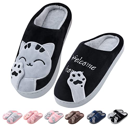 Zhiaek Unisex Hausschuhe Damen Winter Warm Katze Pantoffeln Plüsch Kuschelige Hausschuhe mit Harte Sohle Hauspantoffeln Herren Gästehausschuhe von Zhiaek