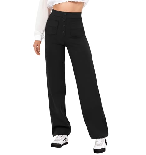 Zhiaek Weite Hose Damen Elegant High Waist Locker Lässig Gerade Hosen Freizeithose Stretch Hose mit Multi Taschen Schwarz M Zhiaek Weite Hose Damen Elegant High Waist Locker Lässig Gerade Hosen Freizeithose Stretch Hose mit Multi Taschen Schwarz M von Zhiaek
